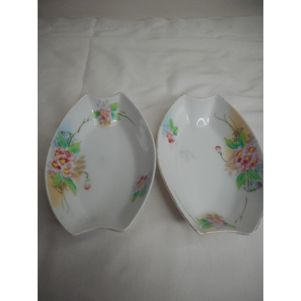 2 Vtg Meito China decorative Nappy Dishes Pink Floral Handpainted Trinket
